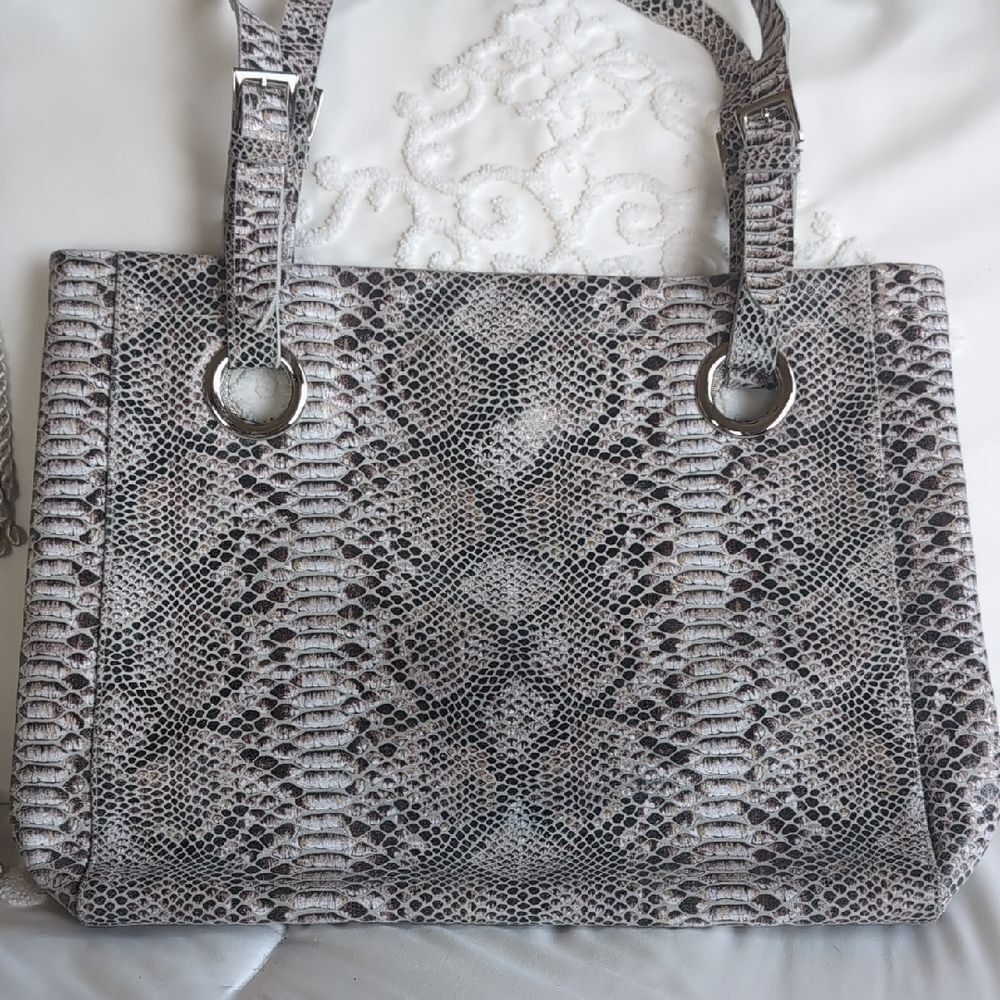 COFI Erin XL Tote Leather Embossed Python -Double Handles Adjustable NWOT